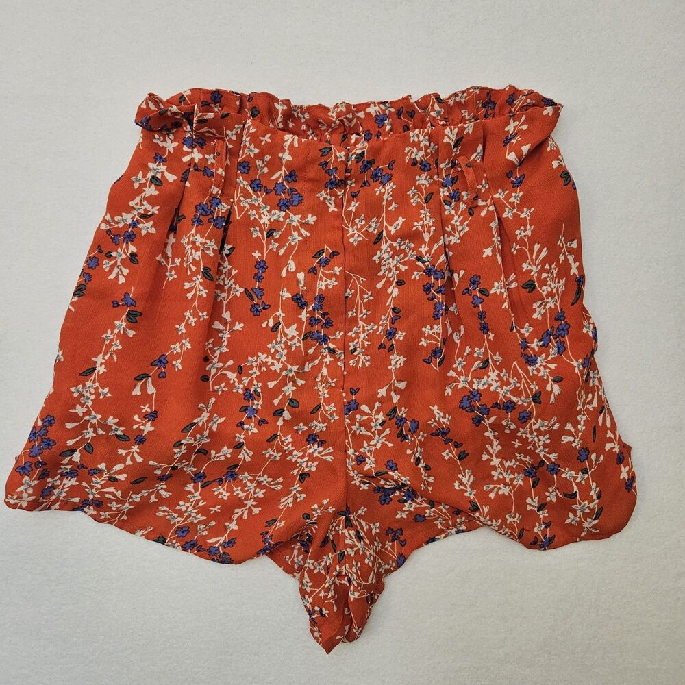 Moon River Sz S Red Floral Paperbag Shorts High Rise Casual Summer Boho Beachy